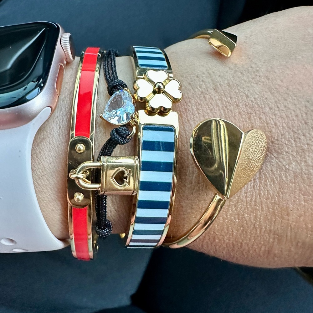 NWOT KATE SPADE ♠️ NEW YORK lock 🔒 and spade ♠️ charm bangle bracelet ORANGE - Picture 11 of 11